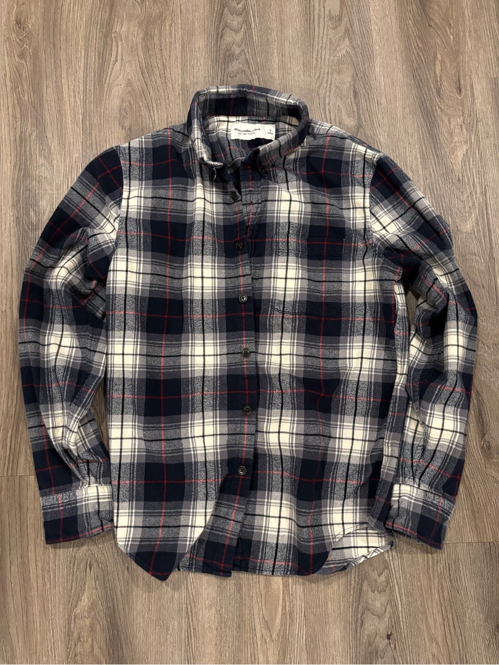 Abercrombie & Fitch Navy, White & Red Plaid Button-Down Shirt